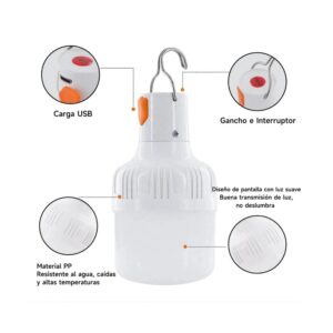 Bombilla LED recargable por USB para exteriores 60W