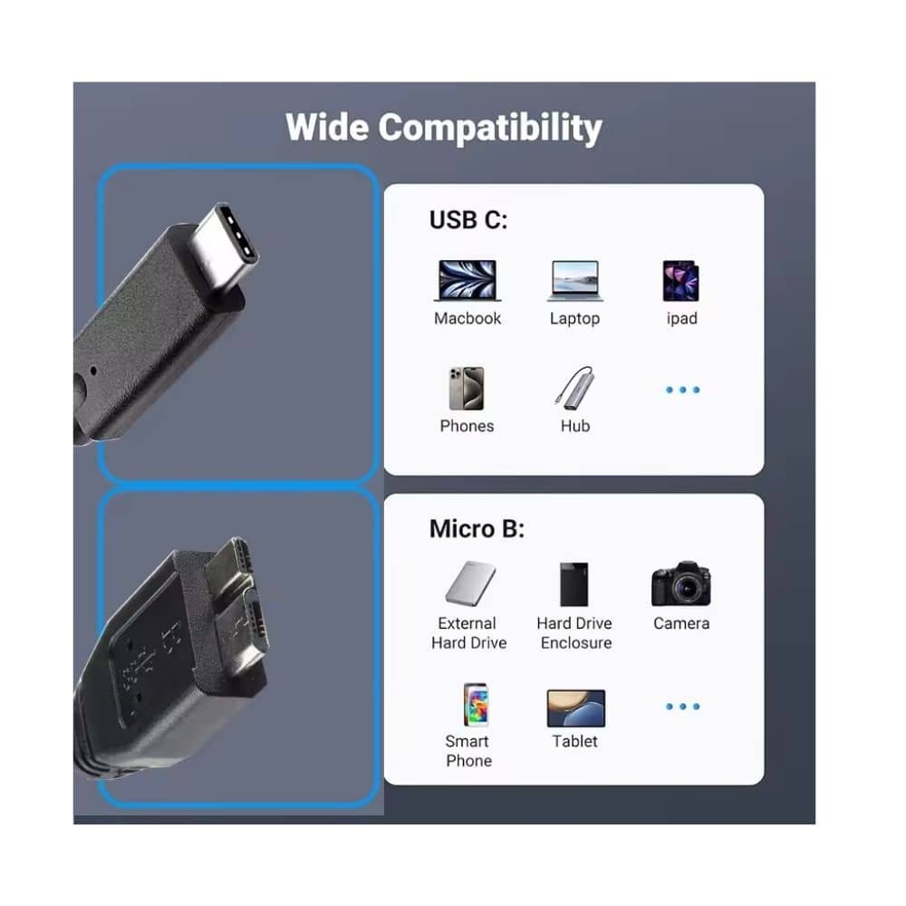 Adaptador cable tipo C a Micro B, disco duro USB 3.0