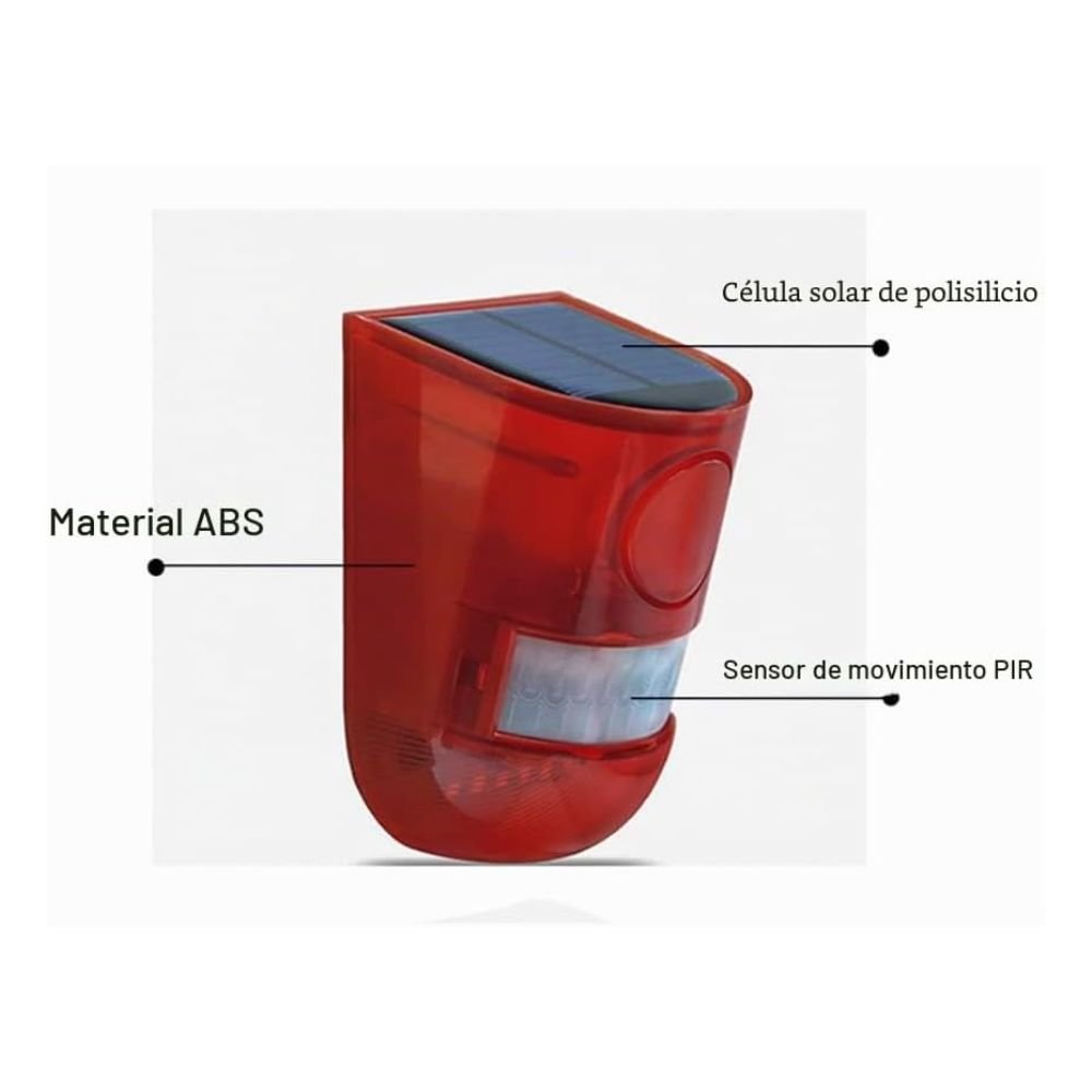 Alarma Solar con Sensor de Movimiento, Sirena y Luz LED
