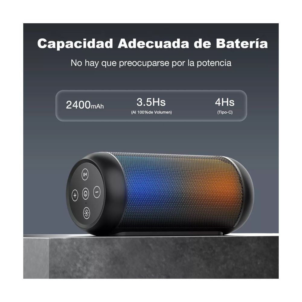 Bocina Bluetooth LED 1Hora BOC242N Diseño Portátil